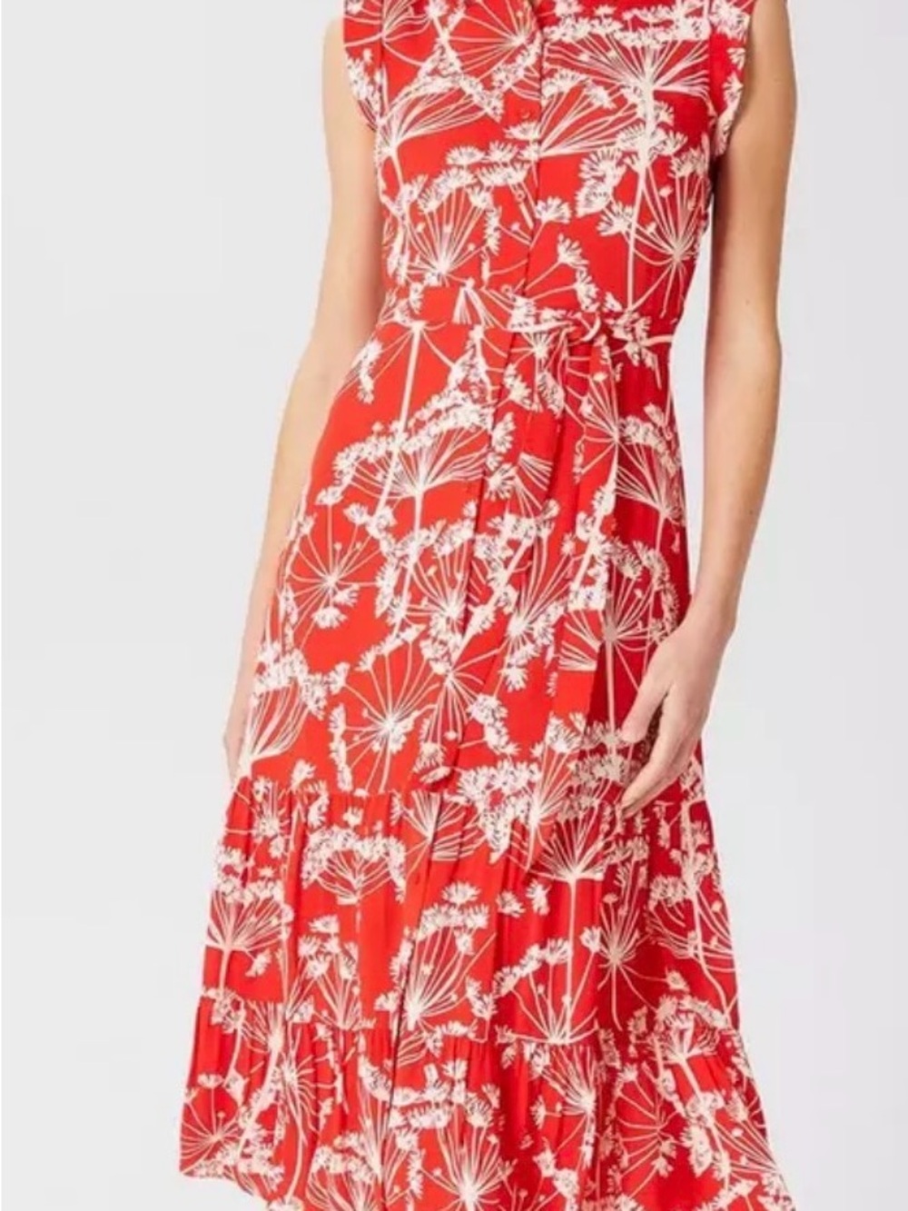 NWOT Hobbs London Women’s Red Ivory Floral Sleeveless Midi Dress Size 12